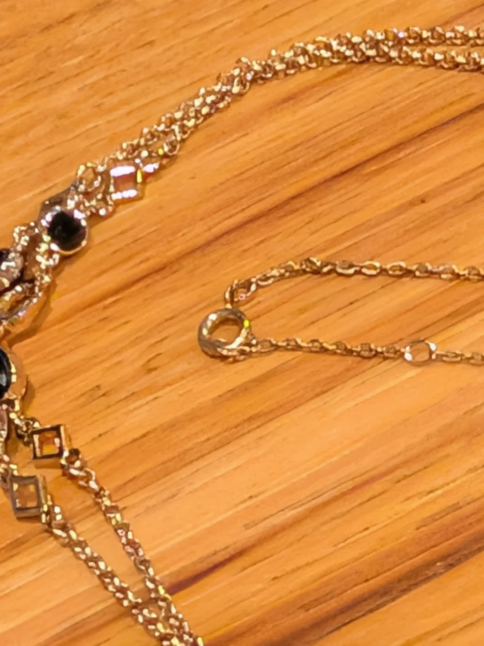 Gold Chain Heart Pendant Necklace with Black Enamel and Crystal Accent